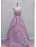 Light Purple Beaded Organza Cross Back Prom Dress